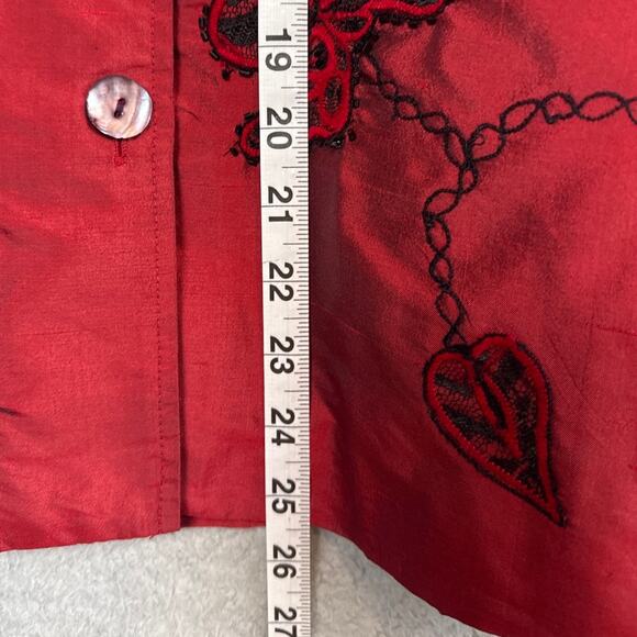 Vintage Women’s Red Silk Blazer Jacket Black Beaded Appliqués Size L Statement - Picture 5 of 10